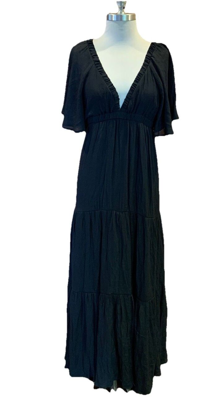 HYFVE Maxi Dress Sz Small Tiered Babydoll Black Festivals Sexy Boho Hippy Long